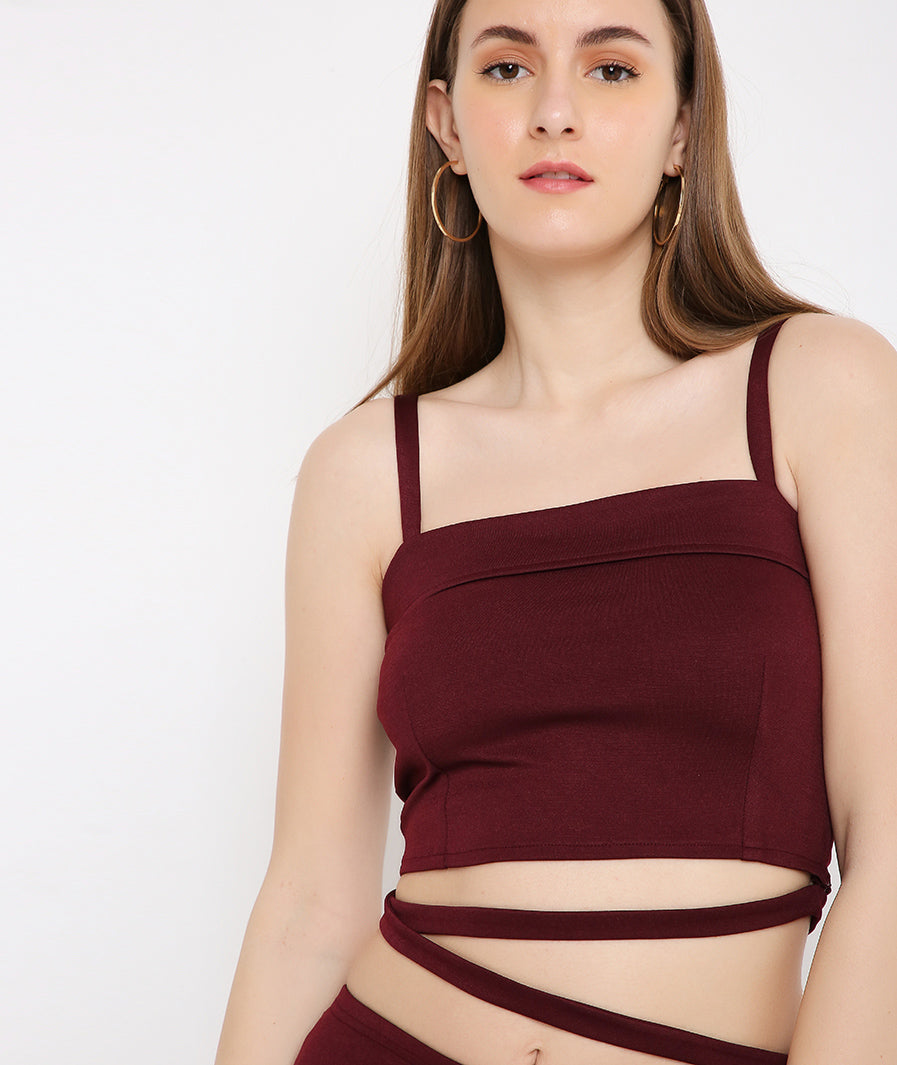 Wine Tie Up Crop Top